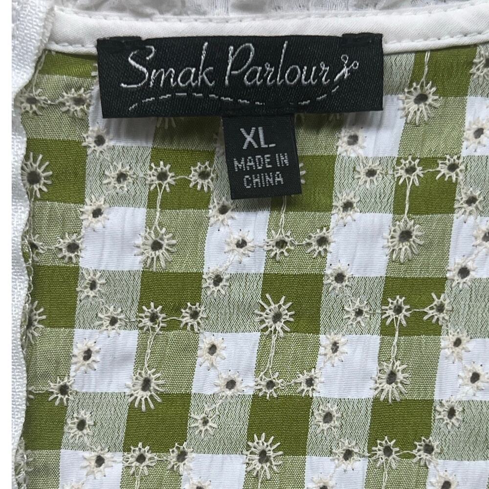 Smak Parlour Green Gingham Daisy Dress XL Ruched Milkmaid Cottagecore - Picture 5 of 7